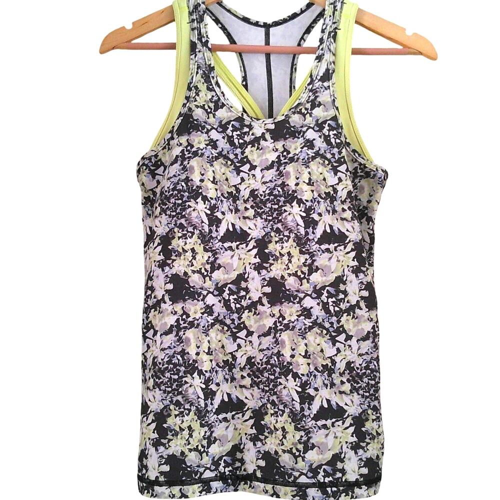 Lululemon‎ Racerback Tank - Size 8-Black/Yellow Floral Print-EUC